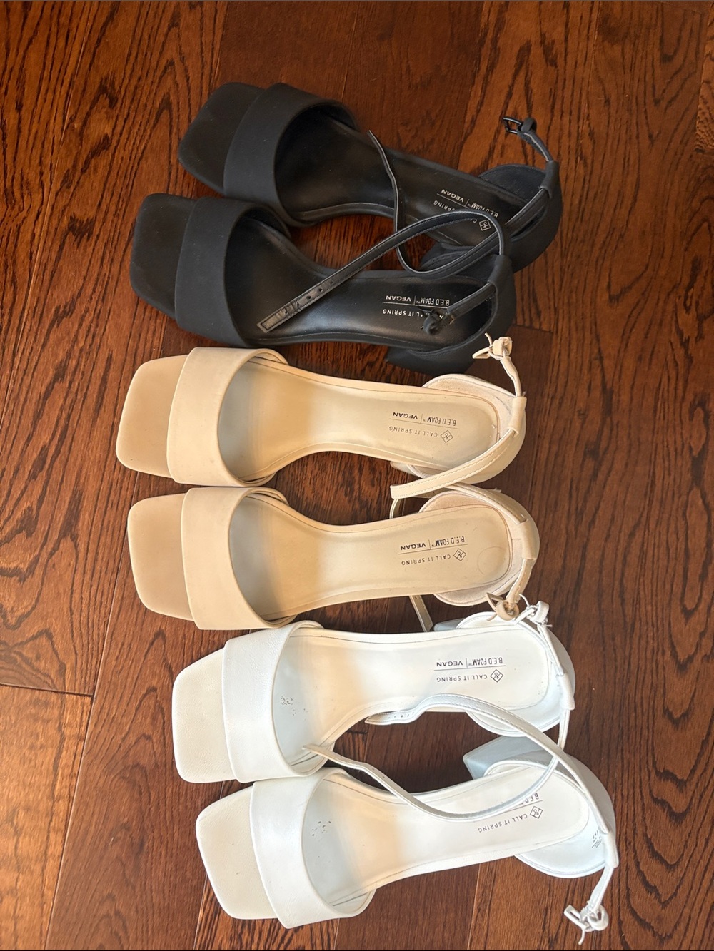 Call It Spring Strappy Square-Toe Block Heels in Black, Beige, White